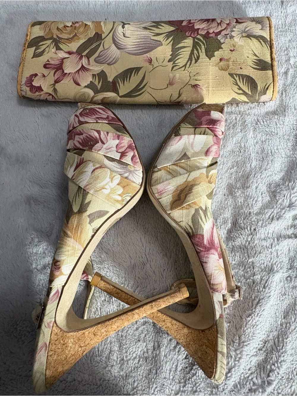 Aldo Floral Slingback Wedge Sandals in Cream and Pink with purse included.